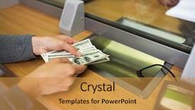  Presentation with hands saving - Colorful PPT layouts enhanced with department dokument - people saving cash withdrawal backdrop and a gold colored foreground