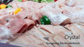  Presentation with food ice - Beautiful presentation featuring fish fillets on ice in big food product store backdrop and a light gray colored foreground