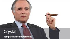  Presentation with cigar - Beautiful presentation theme featuring department head close up - mature businessman smoking a cigar backdrop and a dark gray colored foreground
