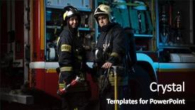  Presentation with fire truck - Cool new PPT layouts with man and woman firefighter backdrop and a wine colored foreground
