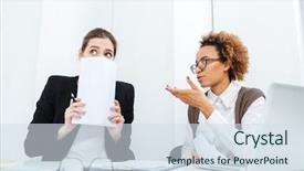  Presentation with african american - Presentation theme with strictness - serious strict african american businesswoman background and a sky blue colored foreground