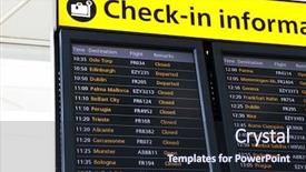  Presentation with information - Amazing PPT theme having department letter - departures information on the airport backdrop and a wine colored foreground