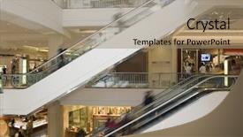  Presentation with shopping - Presentation design having departmental store - electric stairs in shopping center background and a coral colored foreground