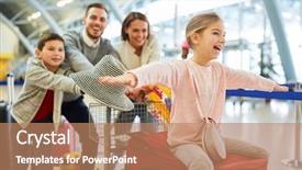  Presentation with airport terminal - PPT theme consisting of departure - happy family and children background and a coral colored foreground