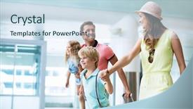  Presentation with broken family children sad - Presentation featuring departure - happy family with children background and a sky blue colored foreground