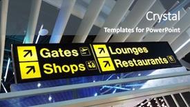  Presentation with airport lounge - Colorful slides enhanced with departure board - airport flight gate shop restaurant backdrop and a gray colored foreground