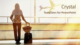  Presentation with departure board - Slides with departure board - girl at the airport window background and a cream colored foreground