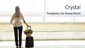  Presentation with departure board - Colorful presentation theme enhanced with departure board - girl at the airport window backdrop and a white colored foreground