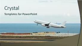  Presentation with air sea transport - PPT theme having airplane runway and blue sea background and a  colored foreground