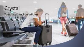  Presentation with airport - Beautiful presentation featuring departure screen - young female passenger backdrop and a light gray colored foreground
