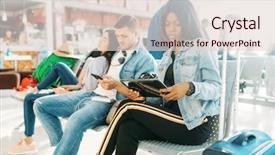  Presentation with departure - Beautiful PPT theme featuring departures - group of tourists waiting backdrop and a lemonade colored foreground