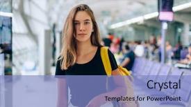  Presentation with teenager alone - Beautiful presentation featuring departures - teen girl waiting for international backdrop and a light blue colored foreground