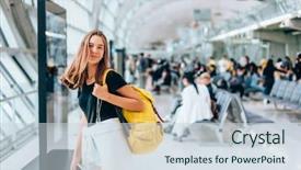  Presentation with teenager alone - Audience pleasing presentation theme consisting of departures - teen girl waiting for international backdrop and a lemonade colored foreground