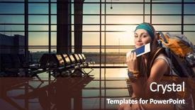  Presentation with traveler - Slide deck featuring depature ticket - traveler woman is waiting background and a tawny brown colored foreground