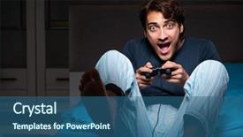  Presentation with computer games - Slides having dependence - young man playing computer games background and a  colored foreground