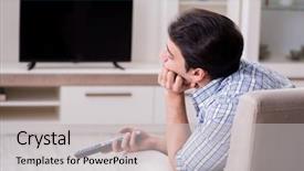  Presentation with home - Presentation theme enhanced with dependence - young man watching tv background and a light gray colored foreground