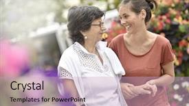  Presentation with carer - Colorful theme enhanced with dependency - home carer helping disabled woman backdrop and a soft green colored foreground