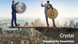  Presentation with currency financial concept macro - Slide set consisting of dependency - interdependency concept with two currencies background and a tawny brown colored foreground