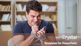  Presentation with phone addiction - Slide set enhanced with dependency - man suffering from phone dependence background and a violet colored foreground