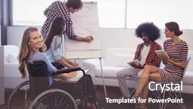  Presentation with team planning - Presentation theme with dependency - portrait of disabled female executive background and a dark gray colored foreground