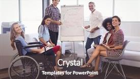  Presentation with planning - PPT theme with dependency - portrait of smiling business people background and a dark gray colored foreground