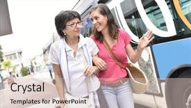  Presentation with carer - Audience pleasing slide deck consisting of dependency - senior woman with home carer backdrop and a lemonade colored foreground