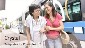  Presentation with carer - Slide set having dependency - senior woman with home carer background and a lemonade colored foreground