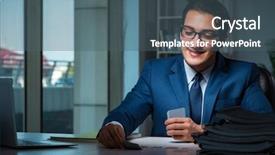  Presentation with business cards - Slides enhanced with dependency - young business playing cards late background and a ocean colored foreground