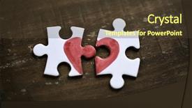  Presentation with together puzzle pieces - Slide deck featuring depiction - closeup of two separated pieces background and a tawny brown colored foreground