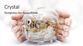  Presentation with piggy bank is evil - Colorful theme enhanced with deposit - protect your money transparent piggy backdrop and a white colored foreground