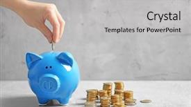  Presentation with deposit - PPT theme enhanced with deposit - woman putting coin into piggy background and a light gray colored foreground