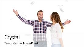  Presentation with young happy couple - Amazing PPT layouts having deposit relationship - happy young couple throwing currency backdrop and a white colored foreground