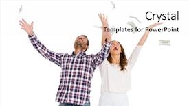  Presentation with young happy couple - Amazing slides having deposit relationship - happy young couple throwing currency backdrop and a white colored foreground
