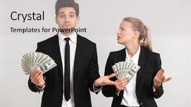  Presentation with successful - Beautiful presentation theme featuring deposit relationship - successful business couple wearing suits backdrop and a soft green colored foreground