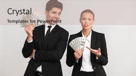  Presentation with successful - PPT theme with deposit relationship - successful business couple wearing suits background and a mint green colored foreground