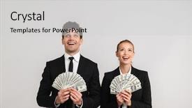  Presentation with successful - Presentation theme consisting of deposit relationship - successful business couple wearing suits background and a light gray colored foreground