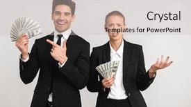  Presentation with successful - Presentation enhanced with deposit relationship - successful business couple wearing suits background and a soft green colored foreground