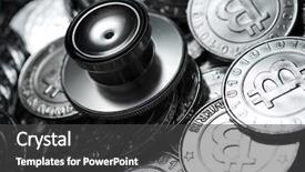  Presentation with bitcoins - Presentation design with depreciation - bitcoins and stethoscope background and a dark gray colored foreground