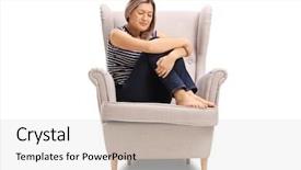  Presentation with woman in sea - Presentation theme having depresion - upset young woman seated background and a light gray colored foreground