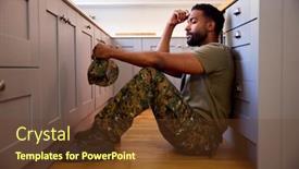  Presentation with ptsd - PPT theme having depressed-american-male-soldier background and a tawny brown colored foreground