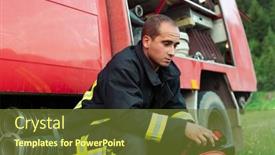 Presentation with fire truck - Presentation with depressed-and-tired-firefighter-near background and a tawny brown colored foreground
