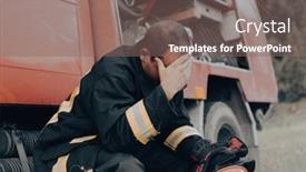  Presentation with tired - Slide deck featuring depressed-and-tired-firefighter-near background and a violet colored foreground