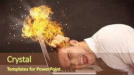  Presentation with depressed - Colorful slide deck enhanced with depressed businessman banging his head backdrop and a tawny brown colored foreground