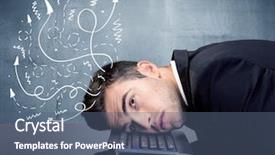  Presentation with depressed - Slide set with depressed businessman resting his head background and a  colored foreground