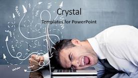  Presentation with depressed - Slide deck consisting of depressed businessman resting his head background and a  colored foreground