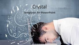  Presentation with head - Beautiful theme featuring depressed businessman resting his head backdrop and a  colored foreground