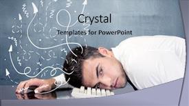  Presentation with depressed - Colorful presentation design enhanced with depressed businessman resting his head backdrop and a  colored foreground