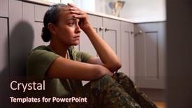  Presentation with ptsd - Presentation theme having depressed-female-soldier-in-uniform background and a wine colored foreground