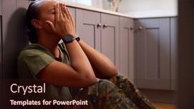  Presentation with ptsd - Slide deck with depressed-female-soldier-in-uniform background and a wine colored foreground
