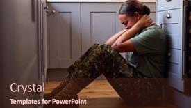  Presentation with ptsd - Slides featuring depressed-female-soldier-in-uniform background and a tawny brown colored foreground
